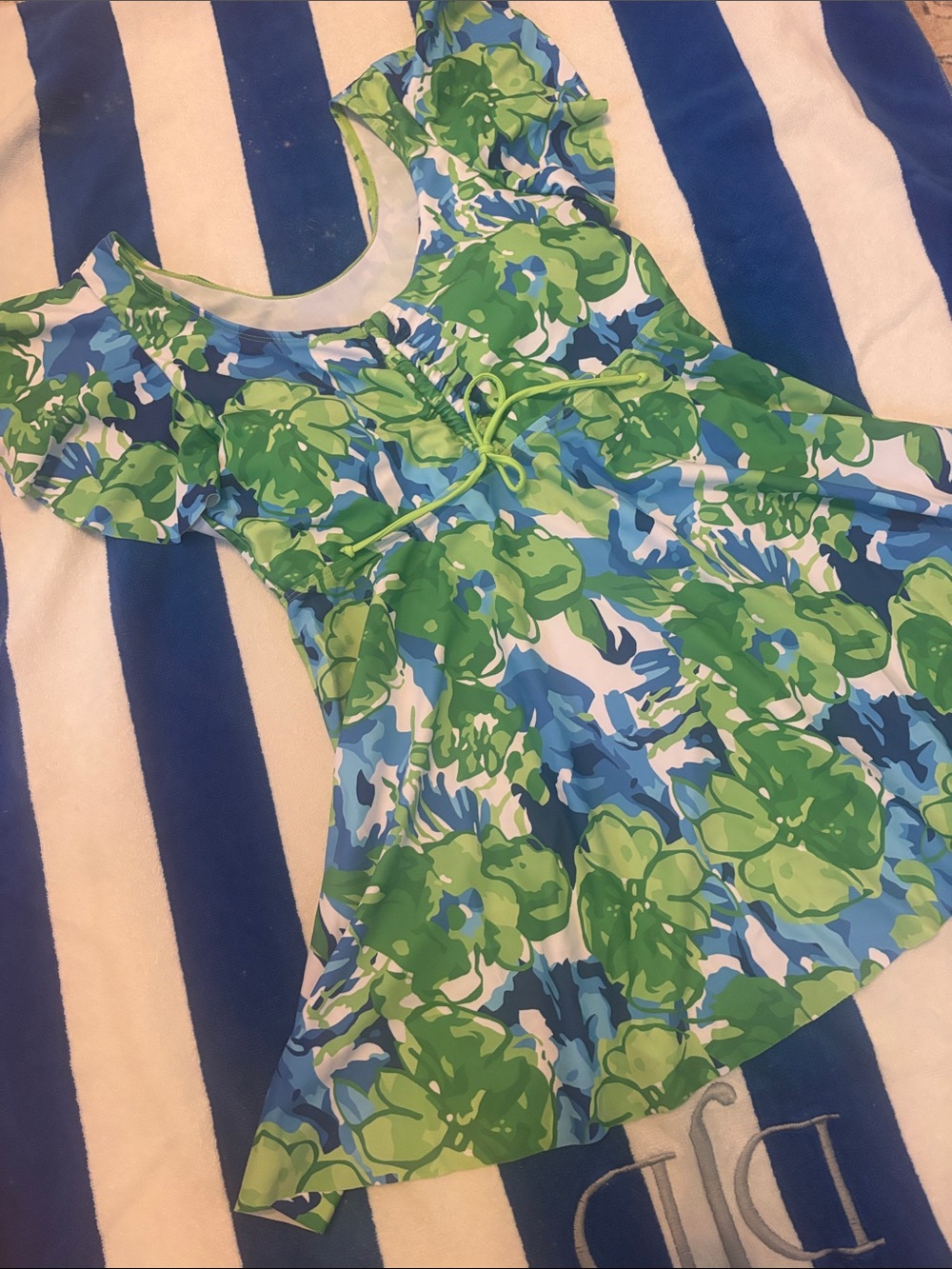 Swim top Green & Blue Floral Short Sleeve